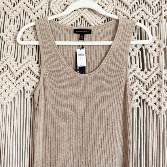 Banana Republic Tan Linen Blend Ribbed Midi Dress NWT MP - Picture 3 of 8